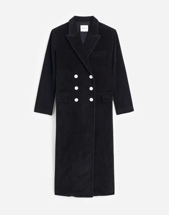 Women Alexa Chung For Madewell Oversized Long Coat In Corduroy Jet Black Madewell Coats Jackets