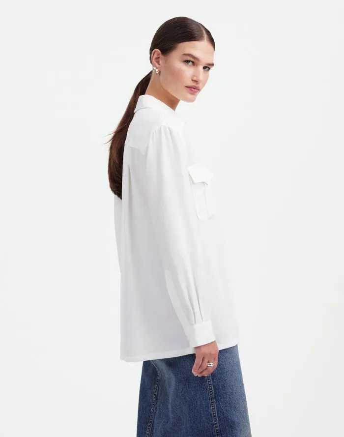 Women Alexa Chung For Madewell PleatPocket ButtonUp Shirt Eyelet White Madewell Tops and Shirts