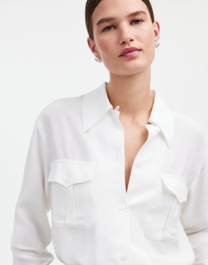 Women Alexa Chung For Madewell PleatPocket ButtonUp Shirt Eyelet White Madewell Tops and Shirts