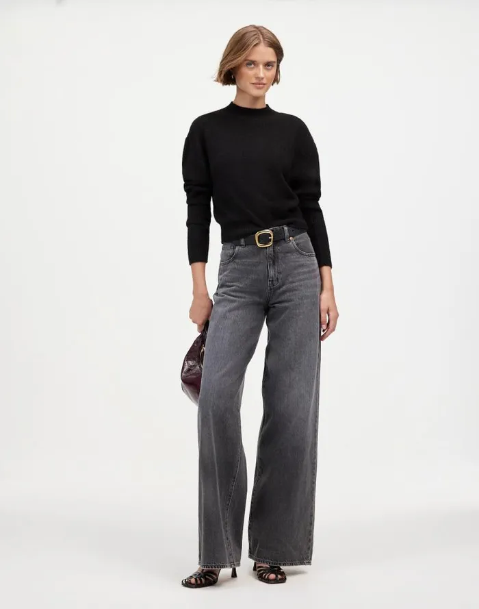 Women AlpacaBlend Mockneck Puff Sleeve Sweater True Black Madewell Sweaters