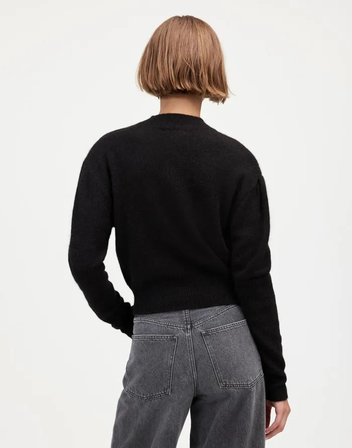 Women AlpacaBlend Mockneck Puff Sleeve Sweater True Black Madewell Sweaters