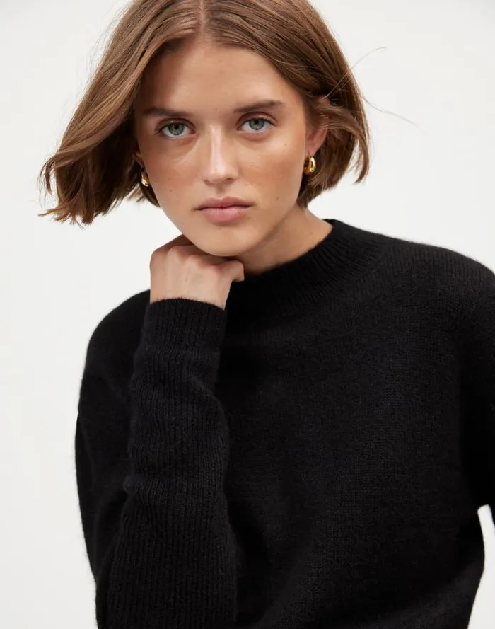Women AlpacaBlend Mockneck Puff Sleeve Sweater True Black Madewell Sweaters