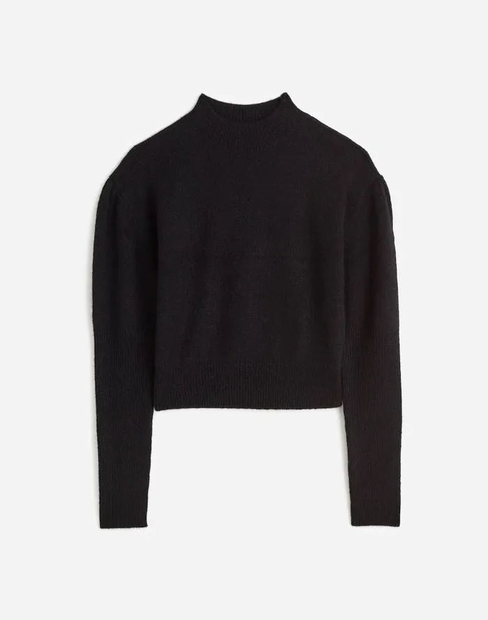Women AlpacaBlend Mockneck Puff Sleeve Sweater True Black Madewell Sweaters