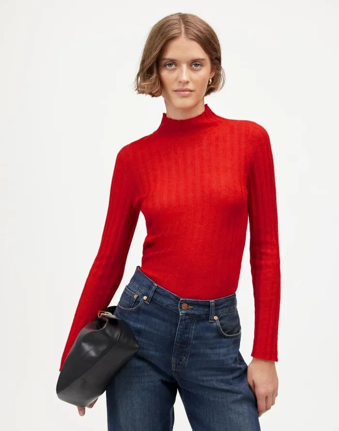 Women AlpacaBlend Mockneck Sweater Bright Cherry Madewell Sweaters