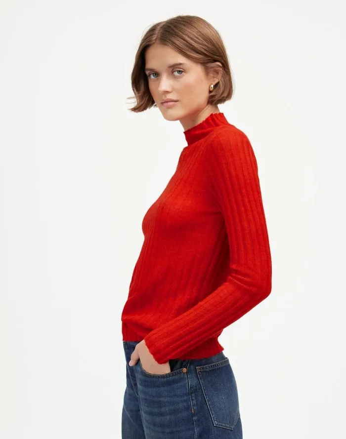 Women AlpacaBlend Mockneck Sweater Bright Cherry Madewell Sweaters
