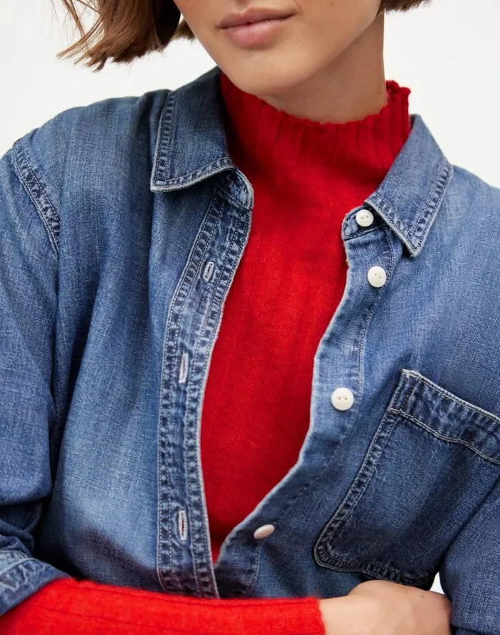 Women AlpacaBlend Mockneck Sweater Bright Cherry Madewell Sweaters