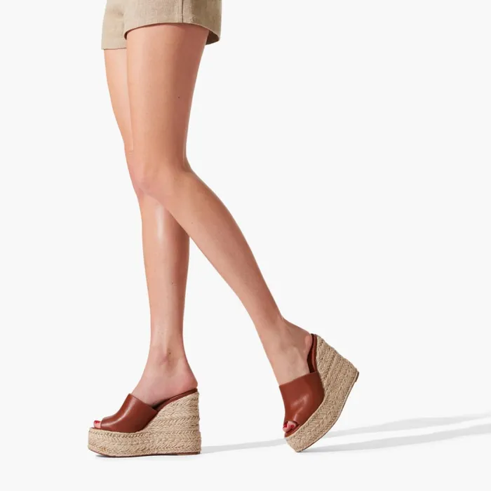 Women Ariella Zeppa 130 Mm Espadrilles 8211 Calf Leather 8211 Cuoio Brown Christian Louboutin Wedges