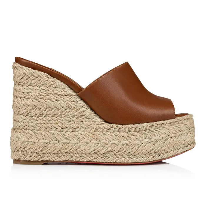 Women Ariella Zeppa 130 Mm Espadrilles 8211 Calf Leather 8211 Cuoio Brown Christian Louboutin Wedges