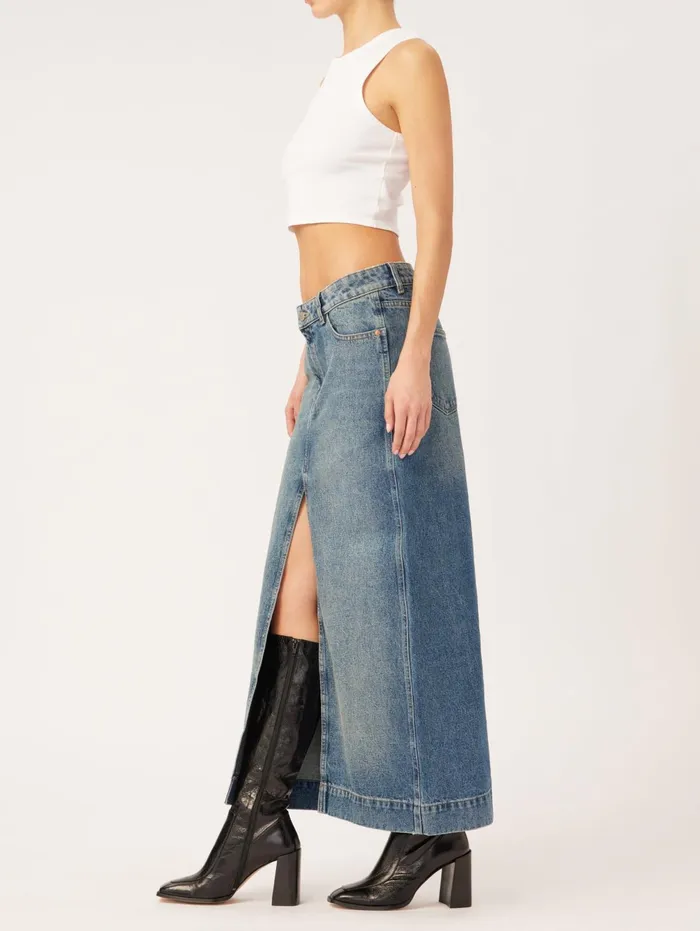 Women Asra Low Rise Denim Maxi Skirt DL1961 Shorts Skirts