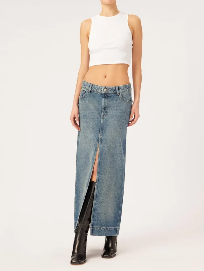 Women Asra Low Rise Denim Maxi Skirt DL1961 Shorts Skirts