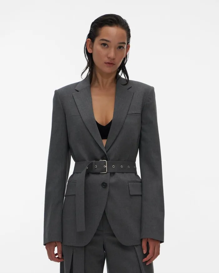 Women Back Open Blazer Light Grey Melange Helmut Lang Jackets