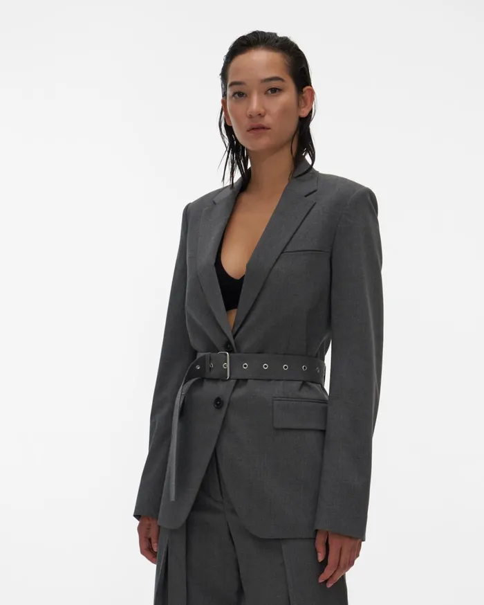 Women Back Open Blazer Light Grey Melange Helmut Lang Jackets