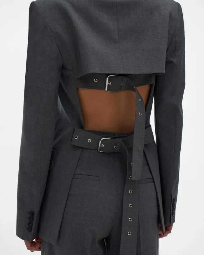Women Back Open Blazer Light Grey Melange Helmut Lang Jackets