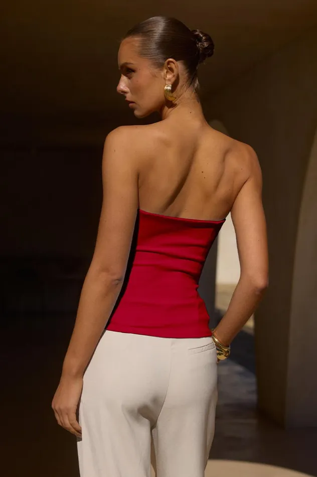 Women Basic Runaway The Label ASHTON STRAPLESS TOP Cherry Red