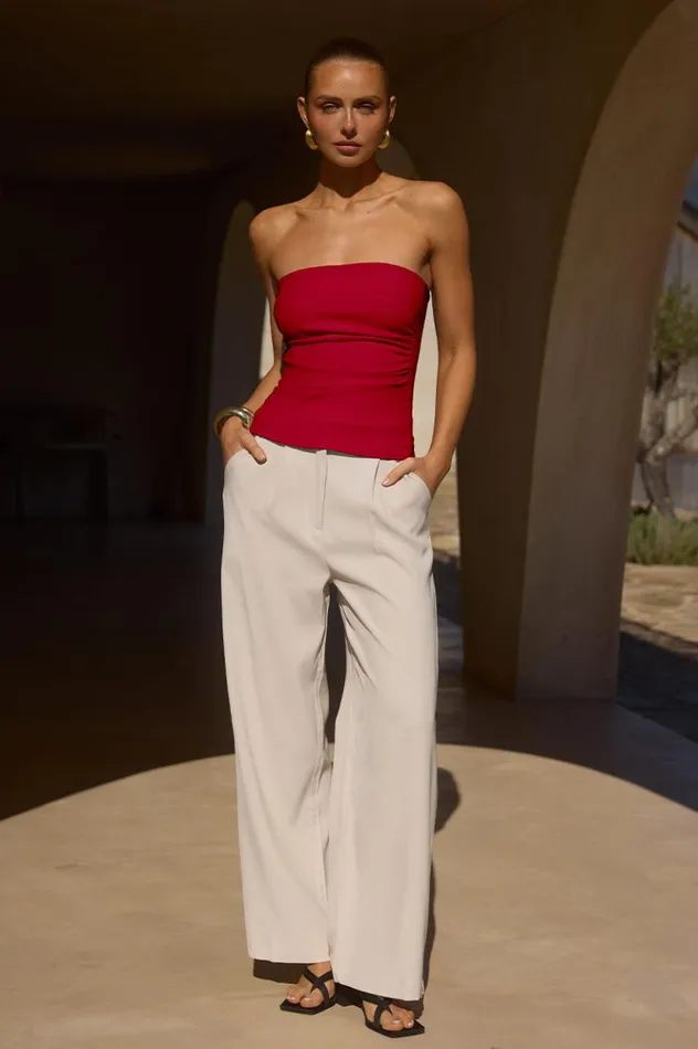 Women Basic Runaway The Label ASHTON STRAPLESS TOP Cherry Red