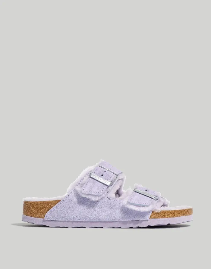 Women Birkenstock Suede Arizona Sandals In Shearling Purple Fog Suede Madewell Sandals