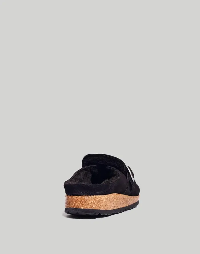 Women Birkenstock Suede Buckley Clogs In Shearling Black Suede Shearing Madewell Flats and Loafers