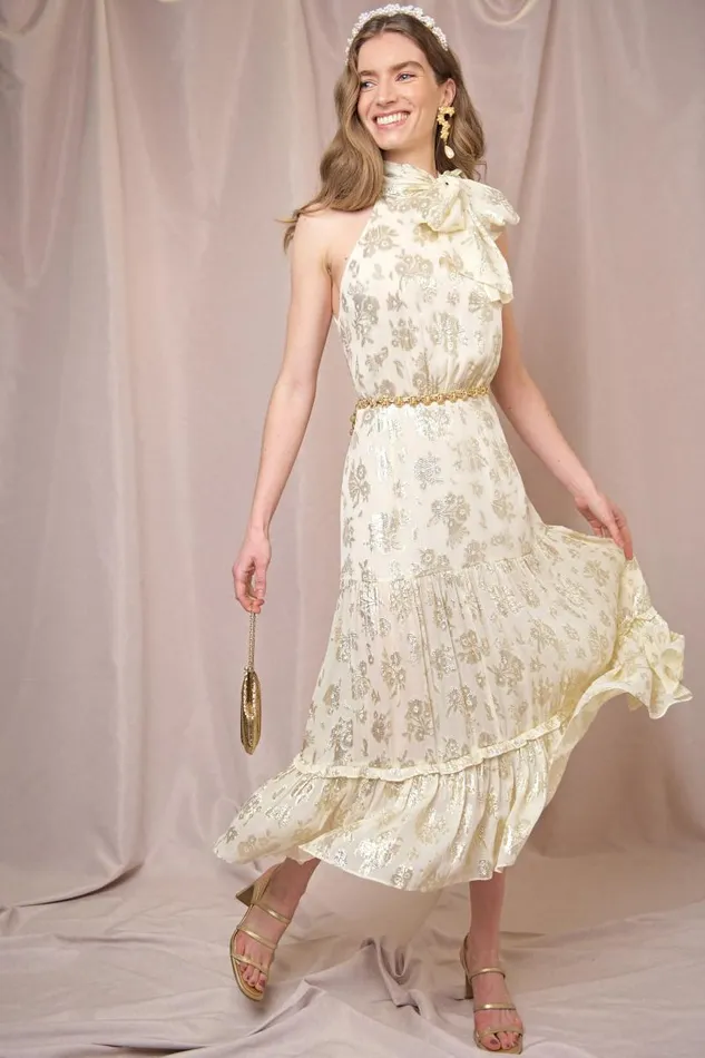 Women Bridal RIXO Eleanor Gold Lurex Jacquard