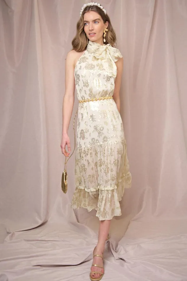 Women Bridal RIXO Eleanor Gold Lurex Jacquard Women Bridal RIXO Eleanor Gold Lurex Jacquard