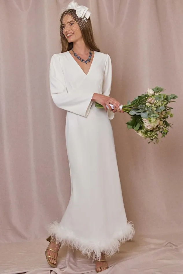 Women Bridal RIXO Mya Ivory Feathers
