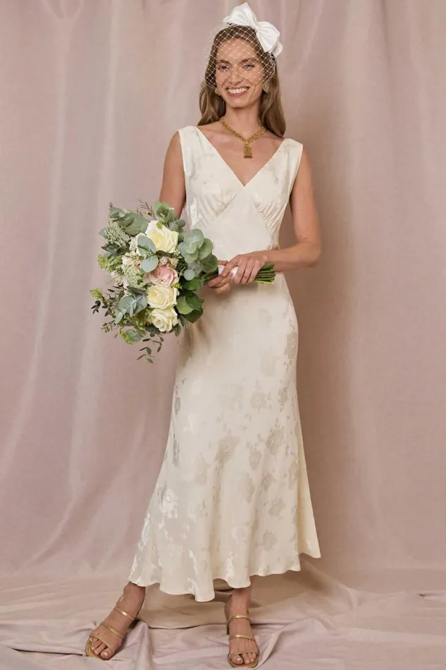 Women Bridal RIXO Sandrine Ivory Poppy Jacquard