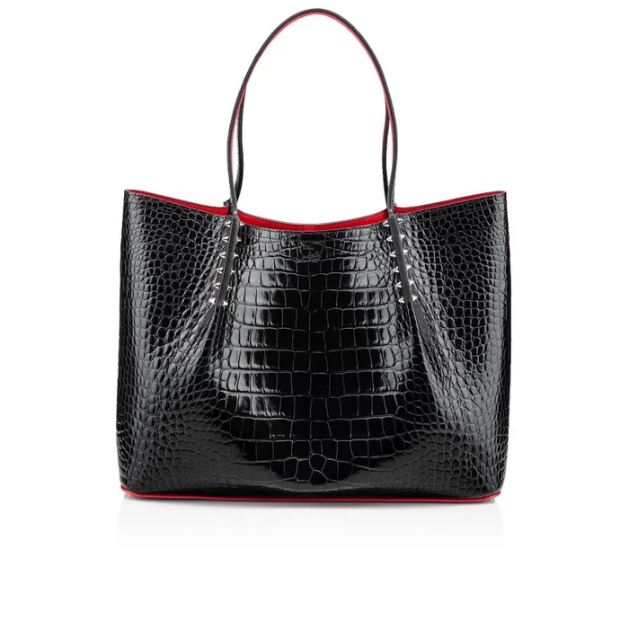 Women Cabarock Large Tote Bag 8211 Alligator Embossed Calf Leather And Spikes 8211 Black Black Christian Louboutin Totes Women Cabarock Large Tote Bag 8211 Alligator Embossed Calf Leather And Spikes 8211 Black Black Christian Louboutin Totes