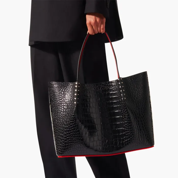 Women Cabarock Large Tote Bag 8211 Alligator Embossed Calf Leather And Spikes 8211 Black Black Christian Louboutin Totes