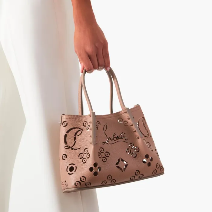Women Cabarock Mini Tote Bag 8211 Perforated Calf Leather Loubinthesky 8211 Roca Brown Christian Louboutin Shoulder Bags