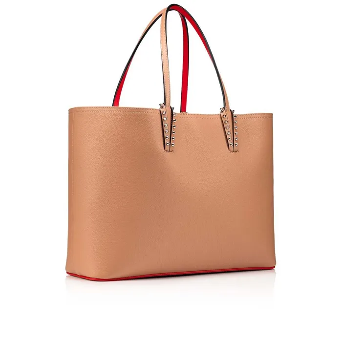 Women Cabata Tote Bag 8211 Grained Calf Leather And Spikes 8211 Nude Nude Christian Louboutin Shoulder Bags