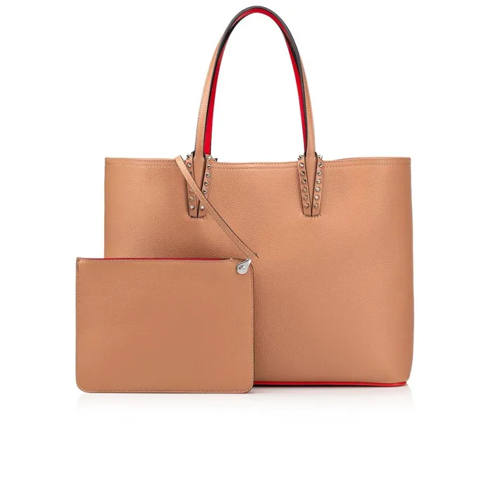 Women Cabata Tote Bag 8211 Grained Calf Leather And Spikes 8211 Nude Nude Christian Louboutin Shoulder Bags