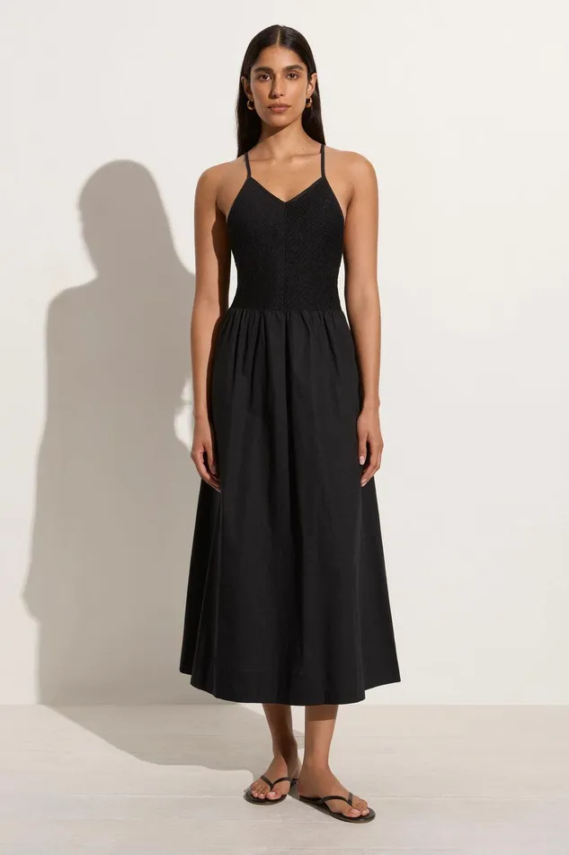 Women Camera Midi Dress Black Faithfull The Brand Dresses