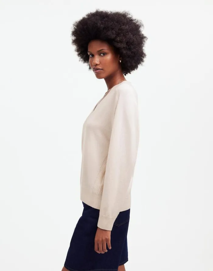 Women Cashmere VNeck Sweater Hthr Oat Madewell Sweaters
