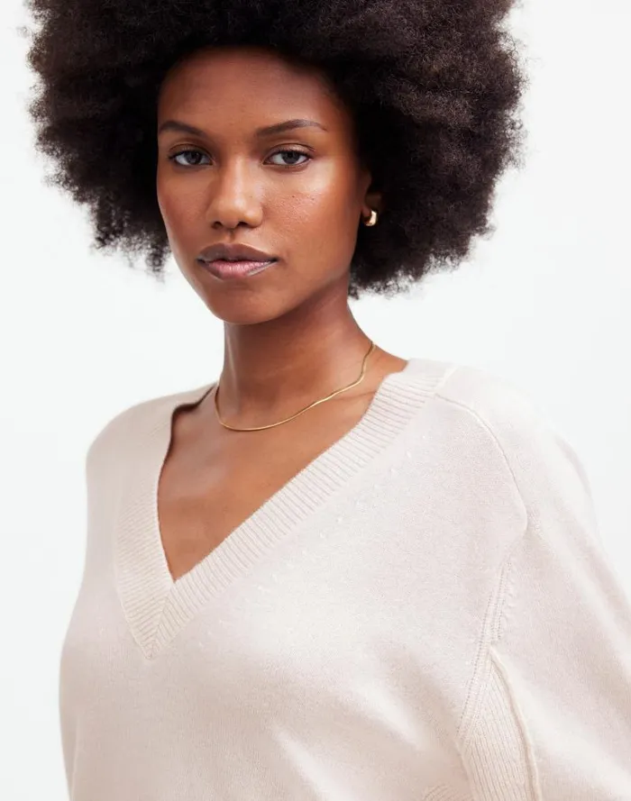 Women Cashmere VNeck Sweater Hthr Oat Madewell Sweaters