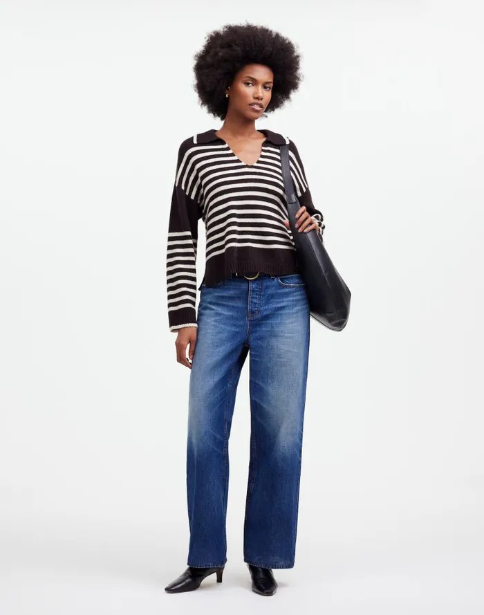 Women CashmereWool Blend Polo Sweater Espresso Brown Madewell Sweaters