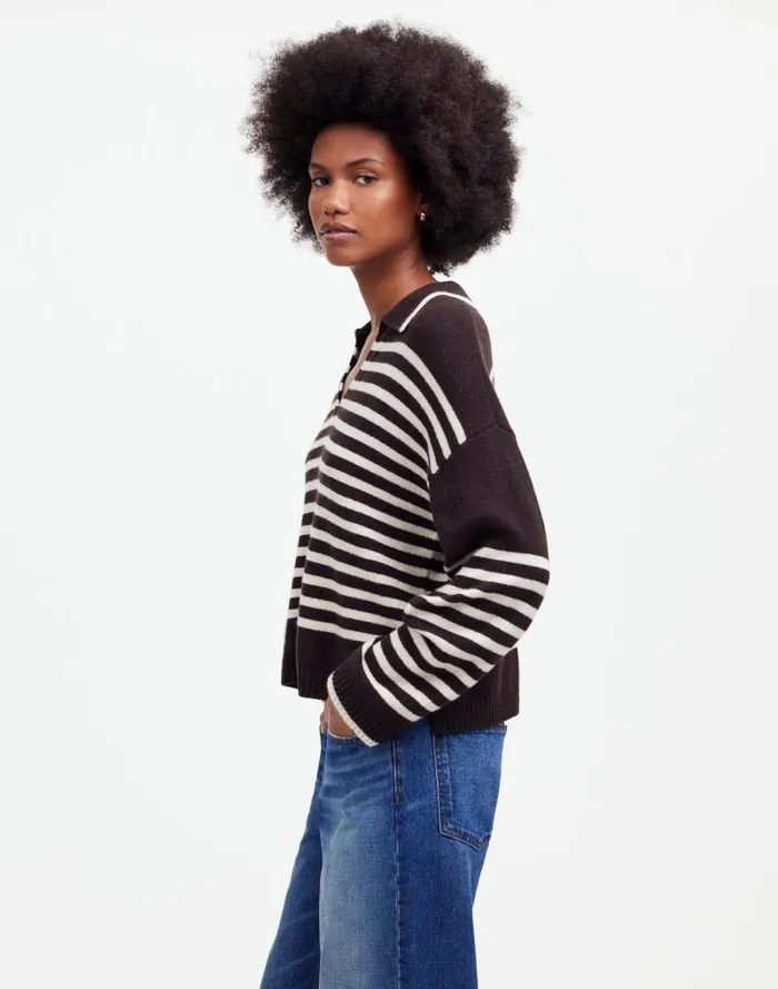 Women CashmereWool Blend Polo Sweater Espresso Brown Madewell Sweaters