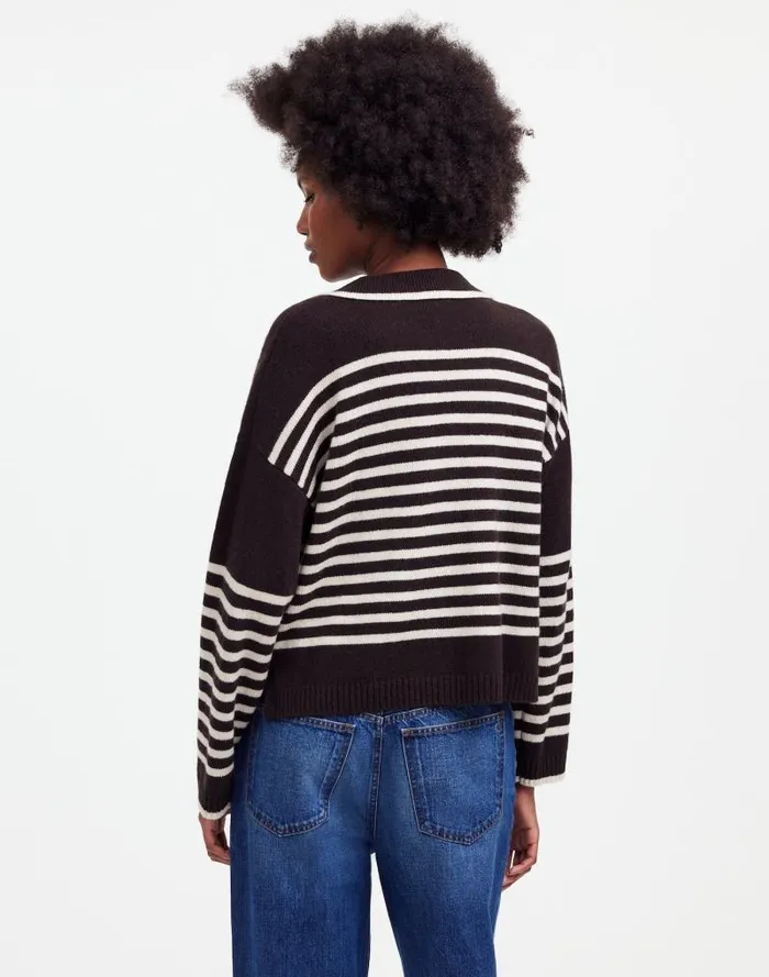 Women CashmereWool Blend Polo Sweater Espresso Brown Madewell Sweaters