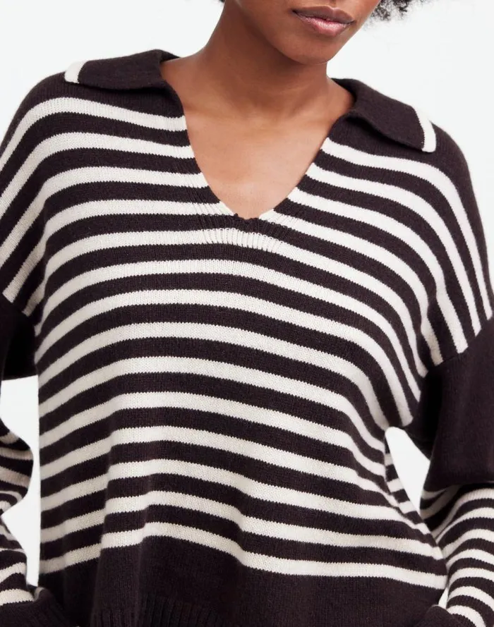 Women CashmereWool Blend Polo Sweater Espresso Brown Madewell Sweaters