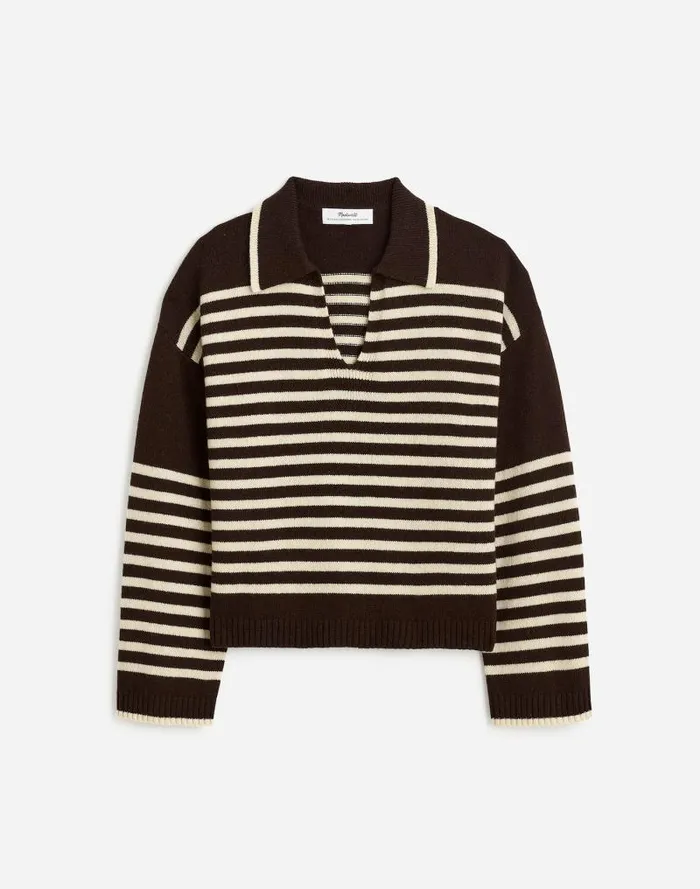 Women CashmereWool Blend Polo Sweater Espresso Brown Madewell Sweaters