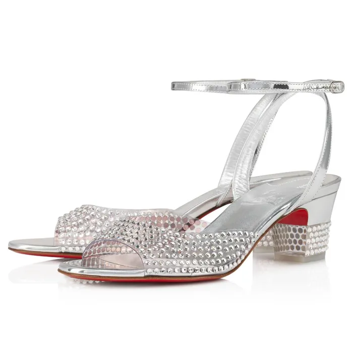 Women Cassandrissima 45 Mm Sandals 8211 PVC And Specchio Leather 8211 Crystal Silver Christian Louboutin Sandals and Slides Women Cassandrissima 45 Mm Sandals 8211 PVC And Specchio Leather 8211 Crystal Silver Christian Louboutin Sandals and Slides