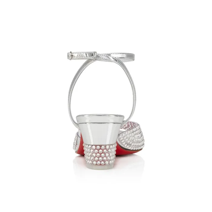 Women Cassandrissima 45 Mm Sandals 8211 PVC And Specchio Leather 8211 Crystal Silver Christian Louboutin Sandals and Slides