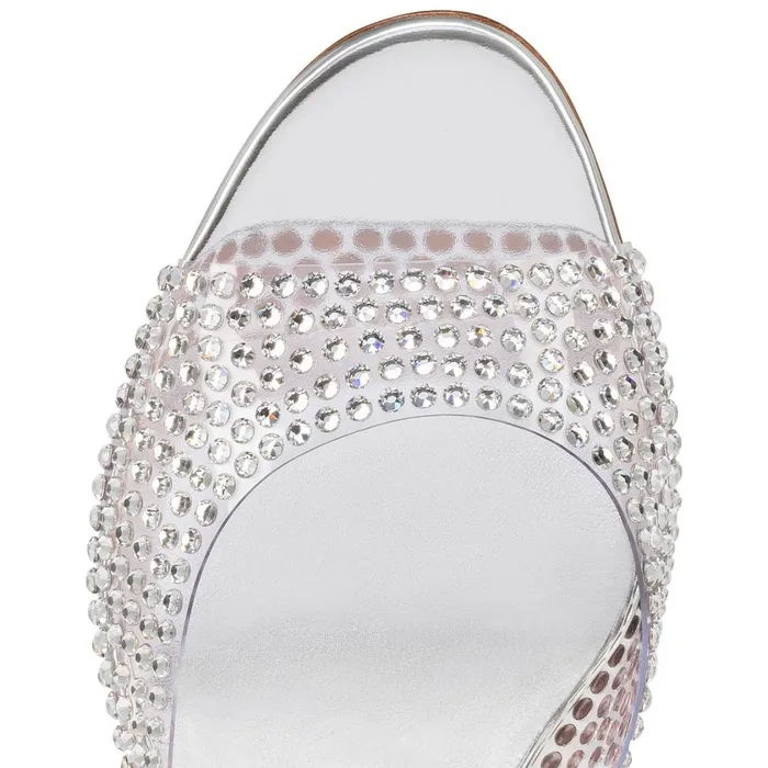 Women Cassandrissima 45 Mm Sandals 8211 PVC And Specchio Leather 8211 Crystal Silver Christian Louboutin Sandals and Slides