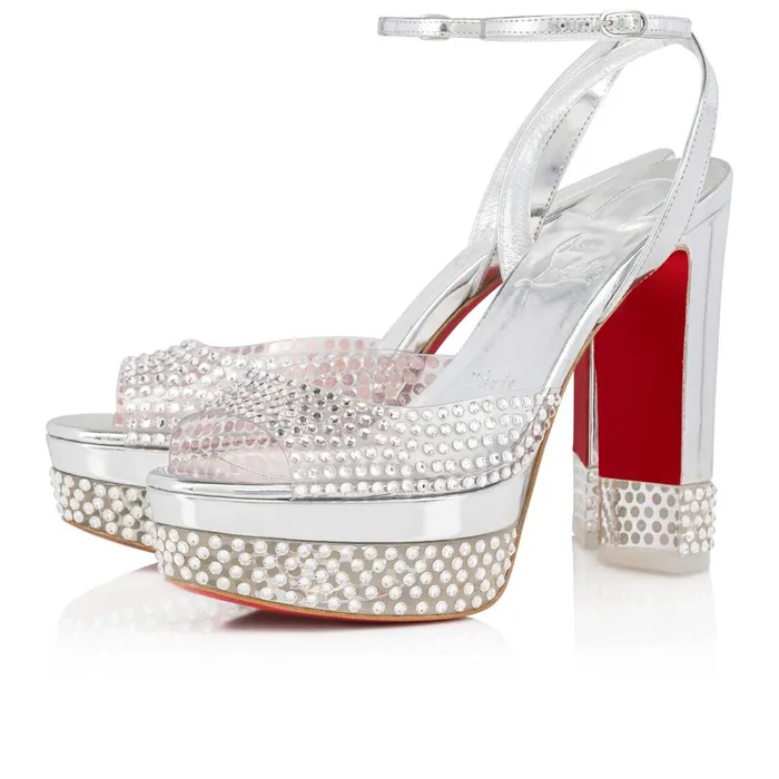 Women Cassandrissima Alta 130 Mm Platform Sandals 8211 PVC And Specchio Leather 8211 Crystal Silver Christian Louboutin Platforms Women Cassandrissima Alta 130 Mm Platform Sandals 8211 PVC And Specchio Leather 8211 Crystal Silver Christian Louboutin Platforms