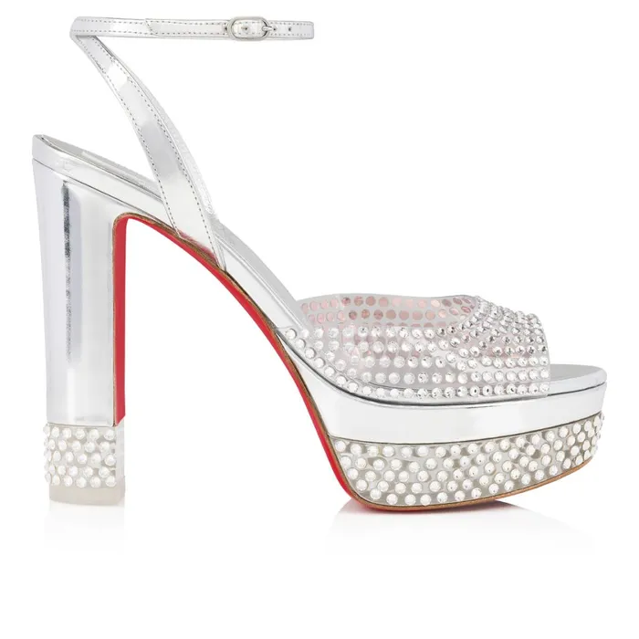 Women Cassandrissima Alta 130 Mm Platform Sandals 8211 PVC And Specchio Leather 8211 Crystal Silver Christian Louboutin Platforms