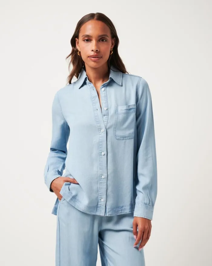 Women CHAMBRAY BUTTON DOWN LONG SLEEVE Light Wash TravisMathew Shirts and Tops