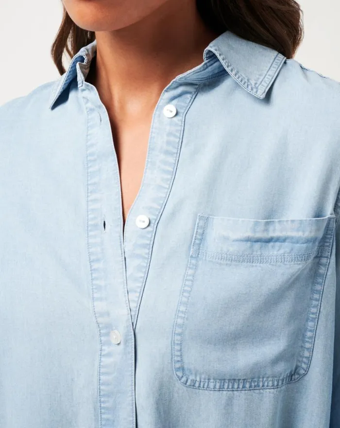 Women CHAMBRAY BUTTON DOWN LONG SLEEVE Light Wash TravisMathew Shirts and Tops