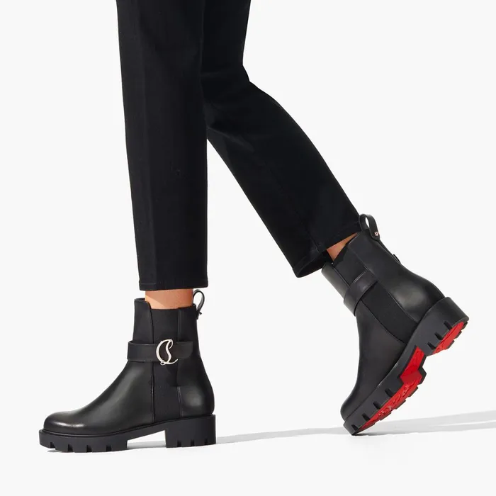 Women CL Chelsea Booty Lug Low Boots 8211 Calf Leather 8211 Black Black Christian Louboutin Ankle Boots
