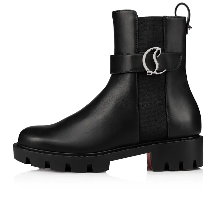 Women CL Chelsea Booty Lug Low Boots 8211 Calf Leather 8211 Black Black Christian Louboutin Ankle Boots