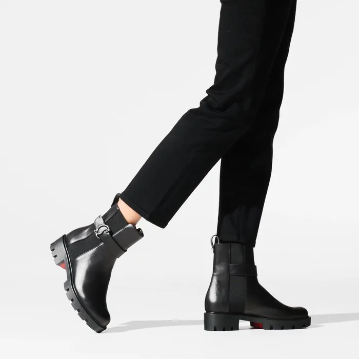 Women CL Chelsea Booty Lug Low Boots 8211 Calf Leather 8211 Black Black Christian Louboutin Ankle Boots