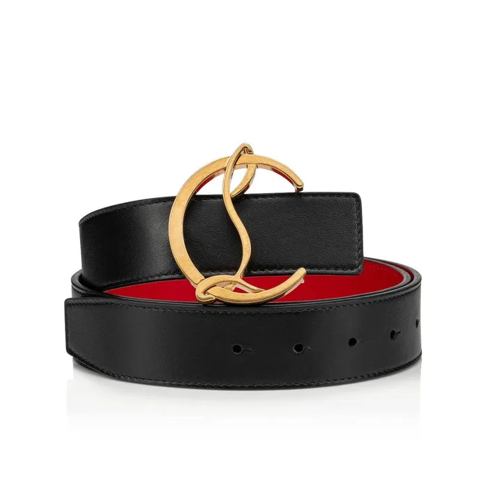 Women CL Logo Belt 8211 Calf Leather 8211 Black Black Christian Louboutin Belts