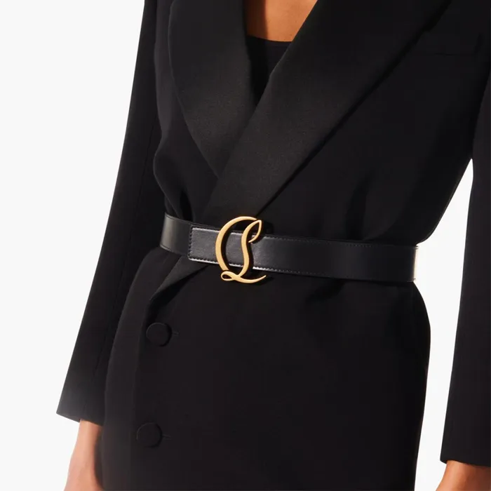 Women CL Logo Belt 8211 Calf Leather 8211 Black Black Christian Louboutin Belts